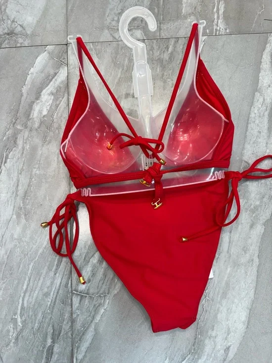 Bright Red Triangle String Bikini - Picture 2 of 2